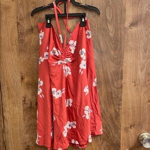 Red Floral Halter Dress top
